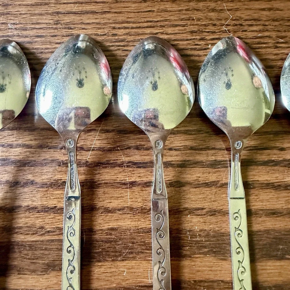 Vintage Oneida Stainless Spanish Court Oval Soup Spoons Flatware Set Of 6